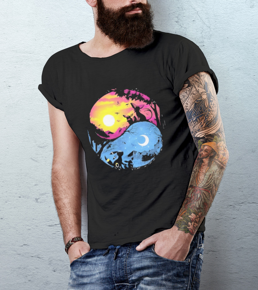 Yin Yang Espeon Umbreon Day Night Sunset Crescent Moon Harmony T-Shirt