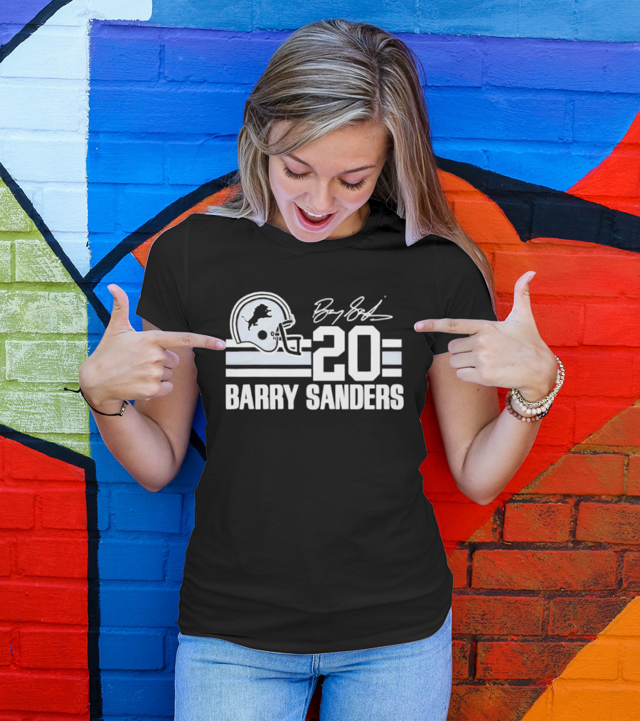 Detroit Lions Barry Sanders 20 Helmet Stripes By BS Signature T-Shirt