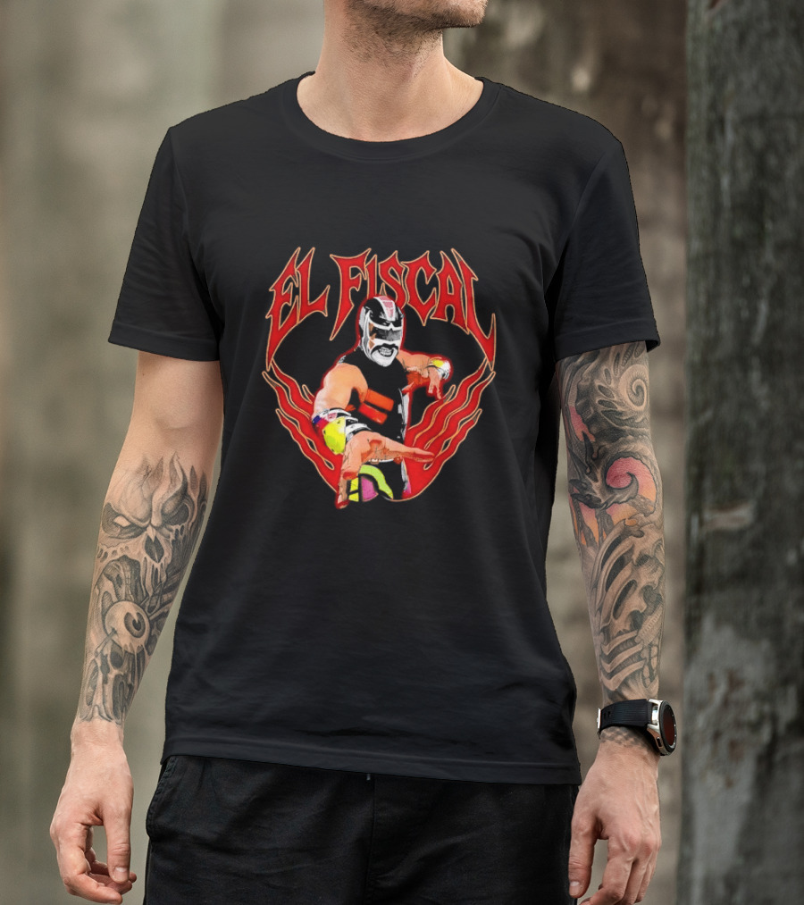 El Fiscal Masked Luchador Wrestler With Flame Hand Frame T-Shirt