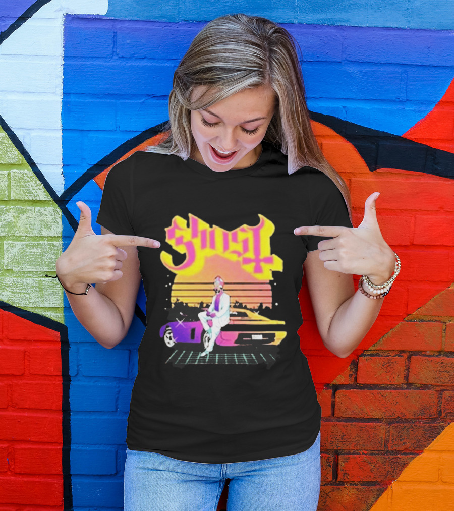 Ghost Miami Vice Retro Sunset Car Scene T-Shirt