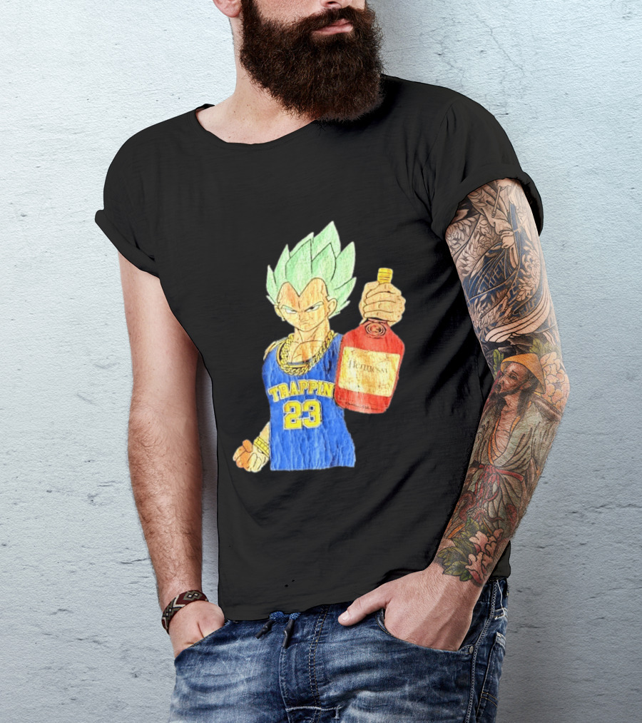 Hennessy Trappin 23 Anime Warrior Graphic Holding Bottle T-Shirt