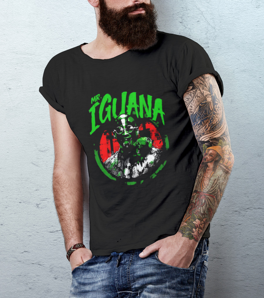 Mr Iguana Man Round Sunglasses Lizard Red Distressed Bootleg T-Shirt