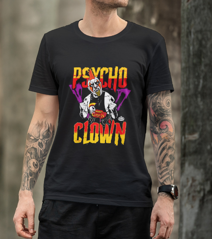 Psycho Clown Masked Luchador AAA Orange Mohawk Distressed T-Shirt