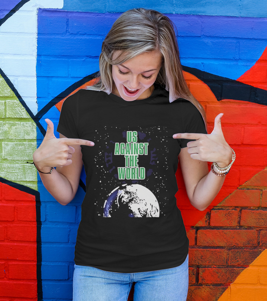 Boston Celtics Us Against The World Green Text Earth Motif T-Shirt