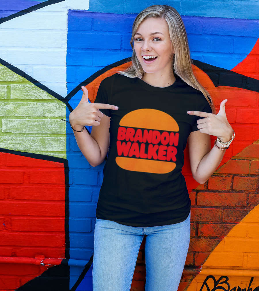 Brandon Walker Hamburger Bold Red Text Inside Orange Bun T-Shirt