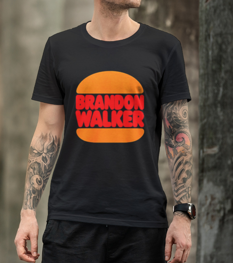 Brandon Walker Hamburger Bold Red Text Inside Orange Bun T-Shirt