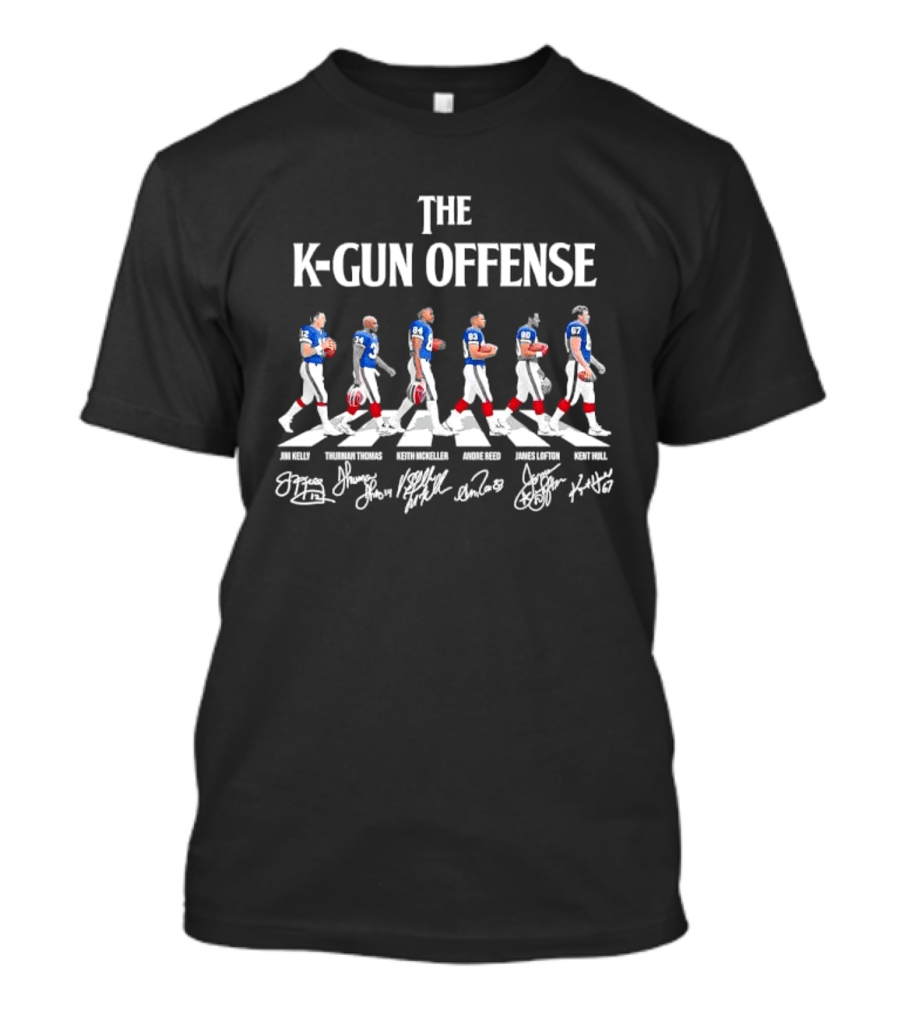 Buffalo Bills The K Gun Offense Jim Kelly Thurman Thomas Reed Beebe Roster T-Shirt