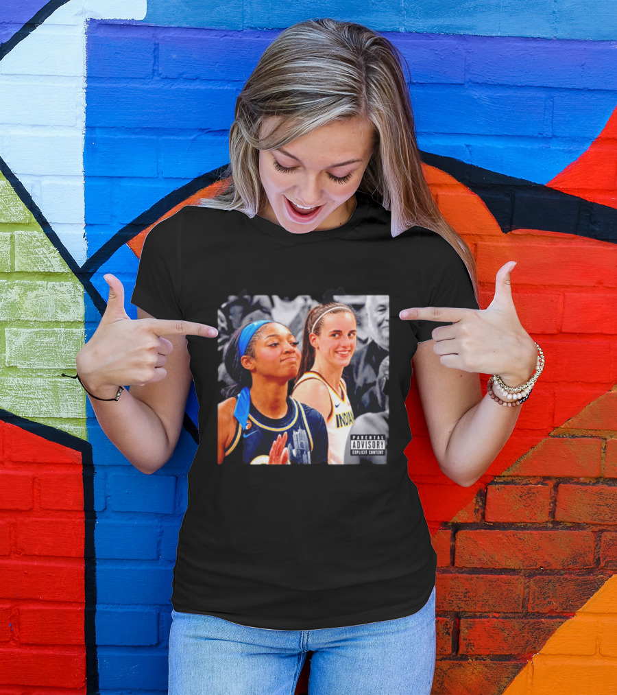 Caitlin Clark Angel Reese Parental Advisory Explicit Content T-Shirt