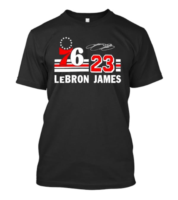 Philadelphia 76 23 Lebron James Red White Stripes Distressed T-Shirt