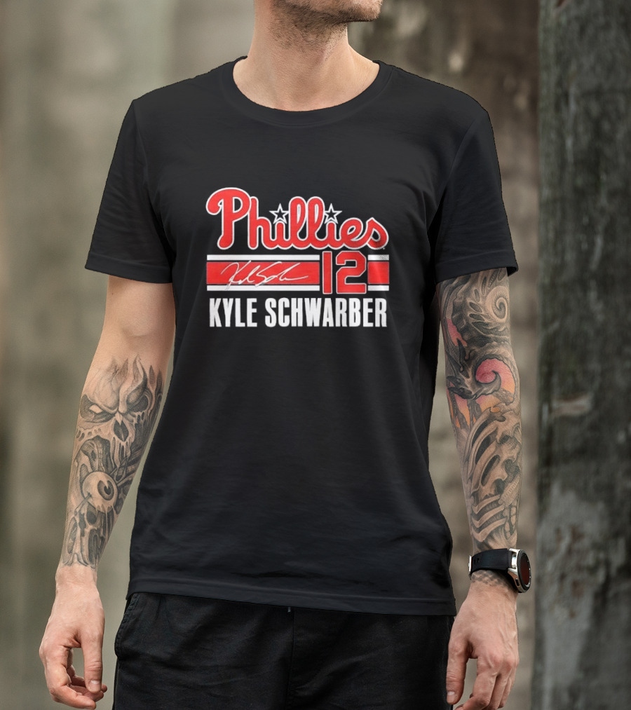 Phillies Kyle Schwarber 12 Red Script Stars Philadelphia MLB Distressed T-Shirt
