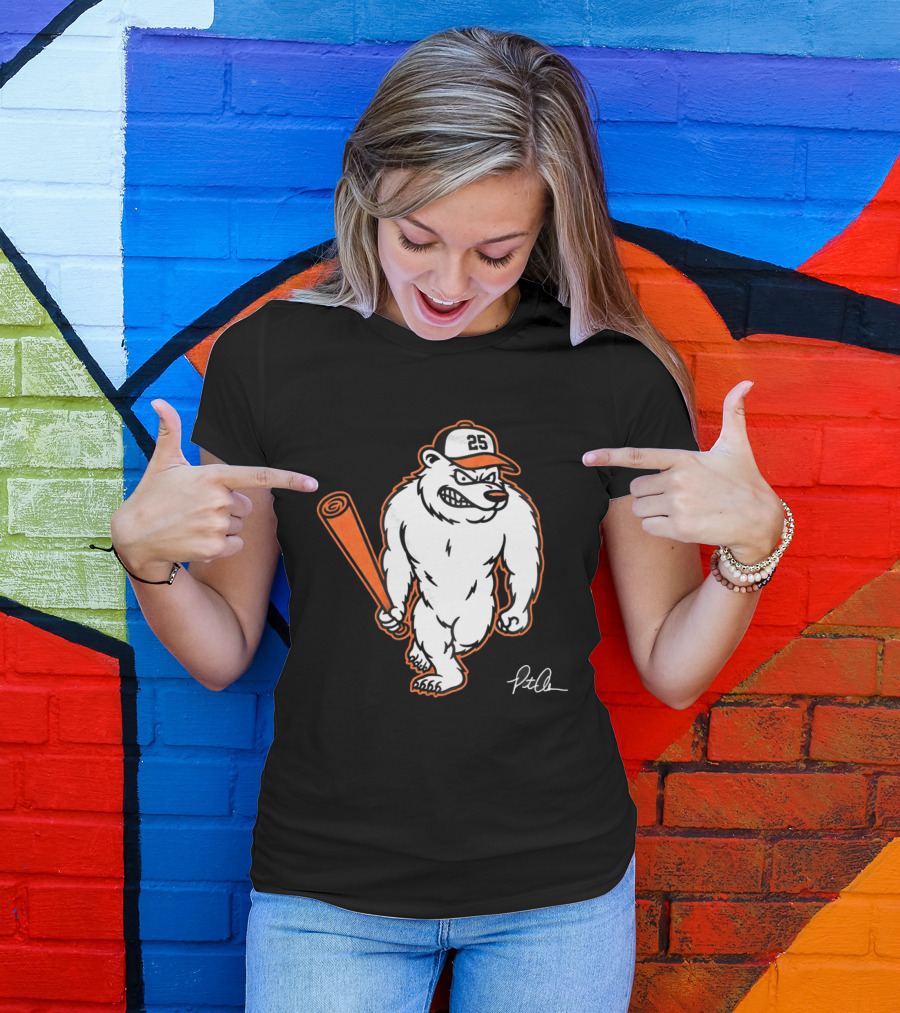 Polar Bear Pete Baseball Bear With Orange Bat And Cap Number 25 Art By Pete Alonso T-Shirt