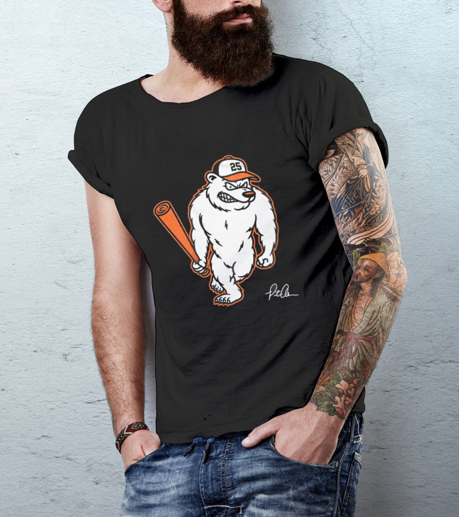 Polar Bear Pete Baseball Bear With Orange Bat And Cap Number 25 Art By Pete Alonso T-Shirt