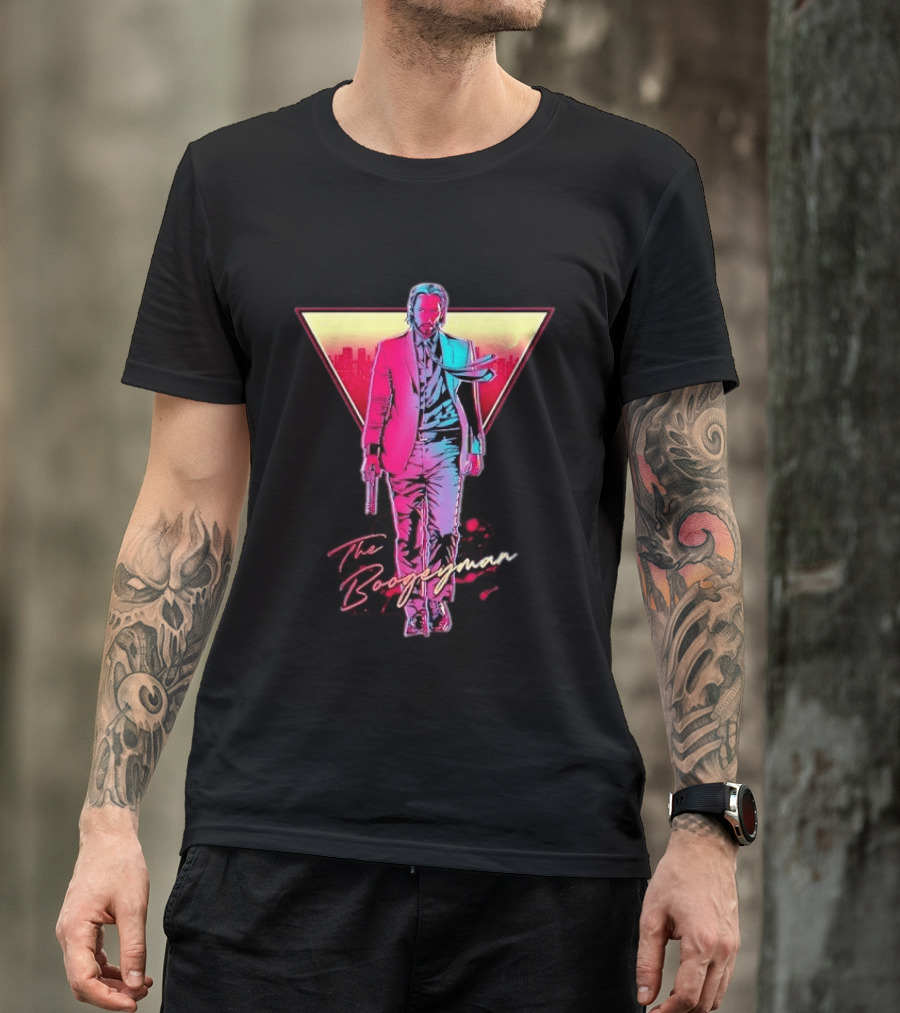 The Boogeyman John Wick Neon Triangle Sunset Walking Gun T-Shirt