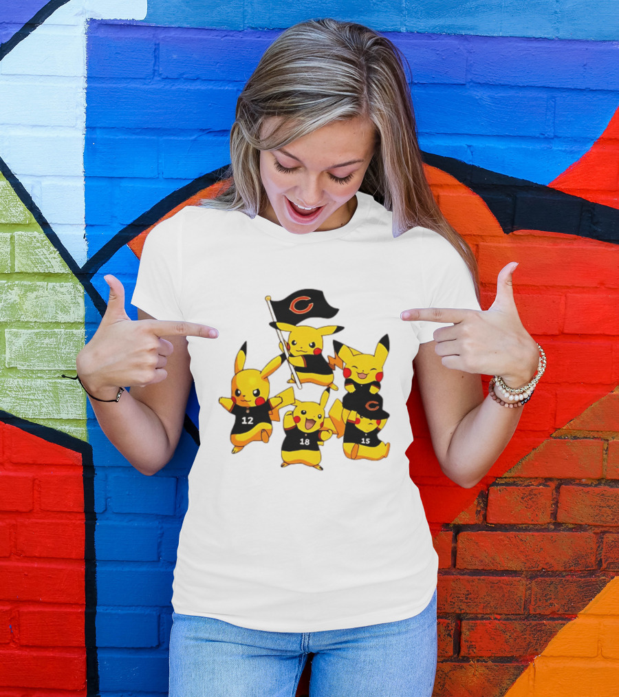 Chicago Bears Pikachu Fan Squad With Flag And Jerseys T-Shirt
