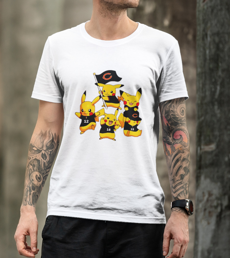 Chicago Bears Pikachu Fan Squad With Flag And Jerseys T-Shirt