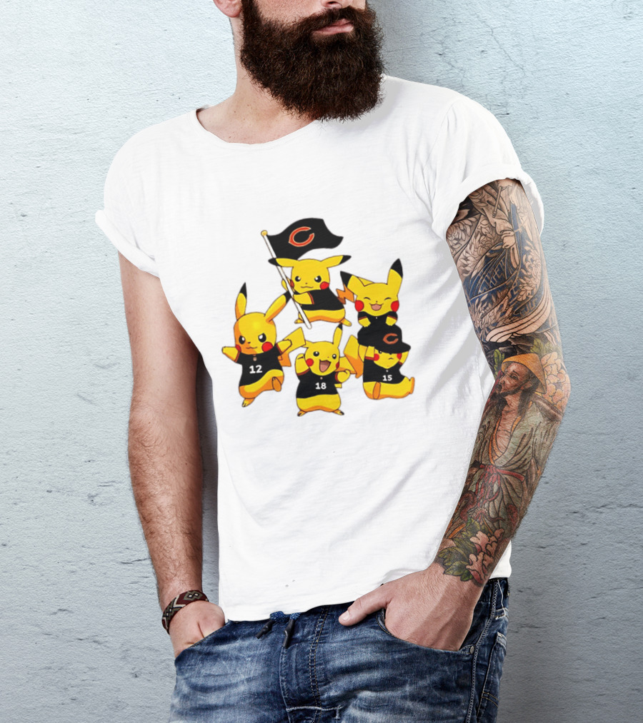 Chicago Bears Pikachu Fan Squad With Flag And Jerseys T-Shirt