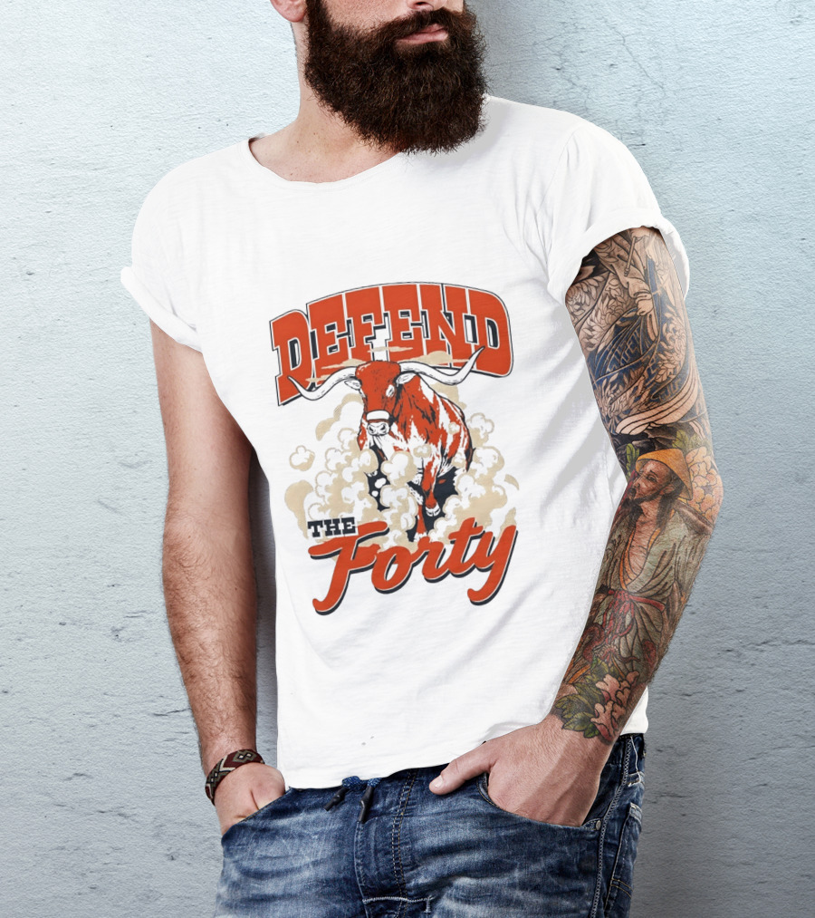 Defend The Forty Longhorn Bull Dust Clouds Halftone T-Shirt