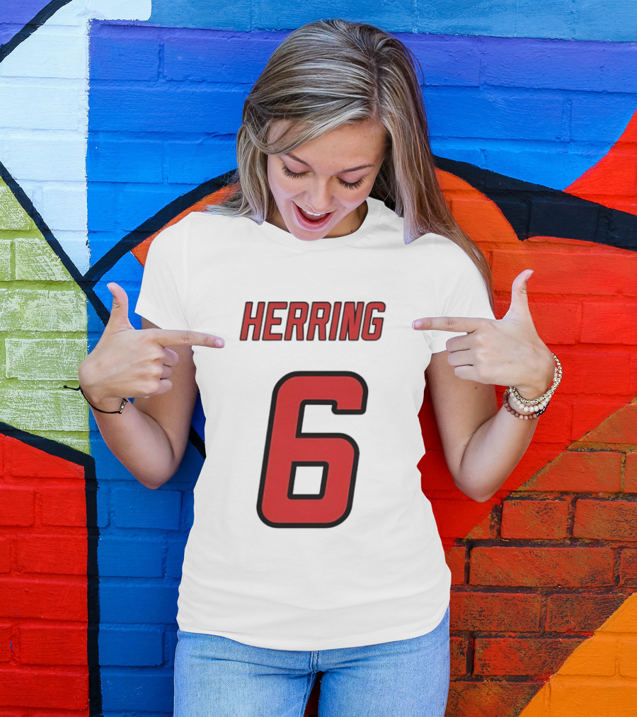 Herring 6 Red Jersey Name Number Bold Athletic Font T-Shirt