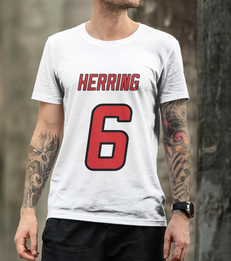 Herring 6 Red Jersey Name Number Bold Athletic Font T-Shirt