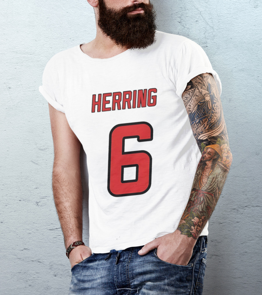 Herring 6 Red Jersey Name Number Bold Athletic Font T-Shirt