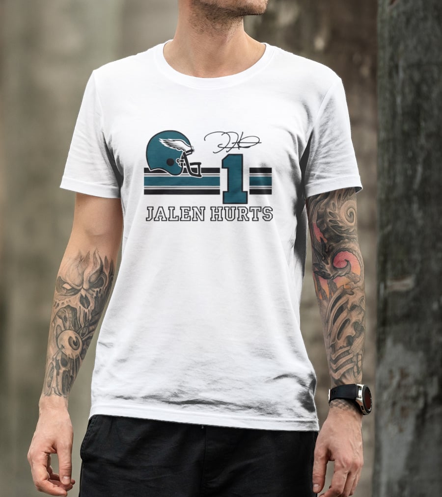Philadelphia Eagles Jalen Hurts Helmet Number 1 Signature T-Shirt