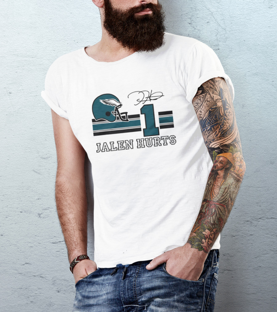 Philadelphia Eagles Jalen Hurts Helmet Number 1 Signature T-Shirt
