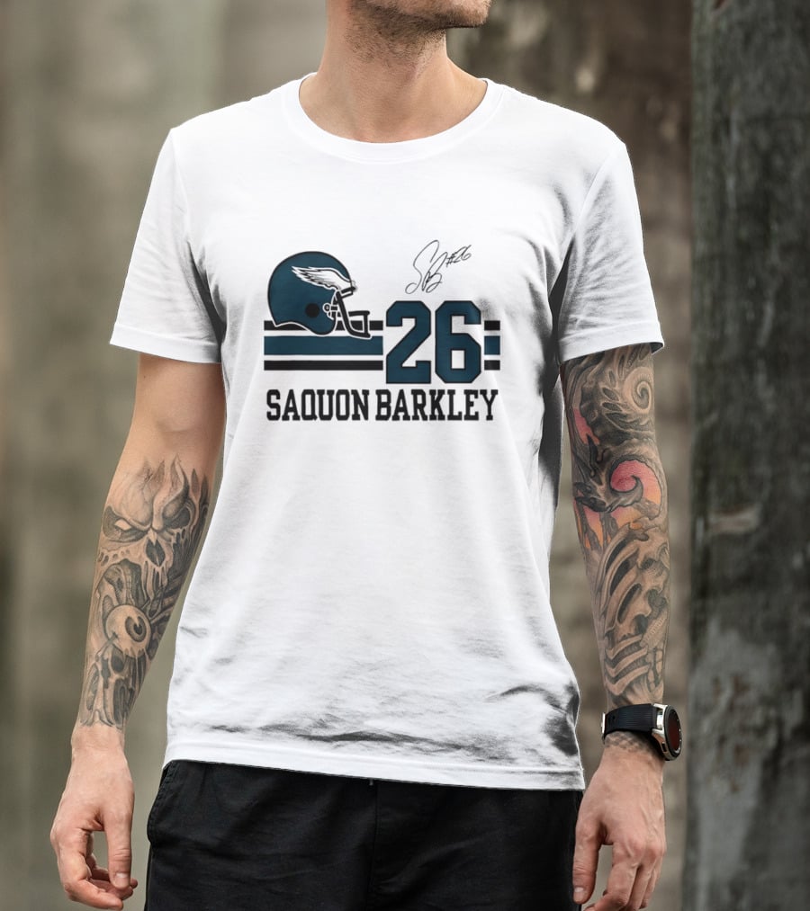 Philadelphia Eagles Saquon Barkley Helmet 26 Signature T-Shirt