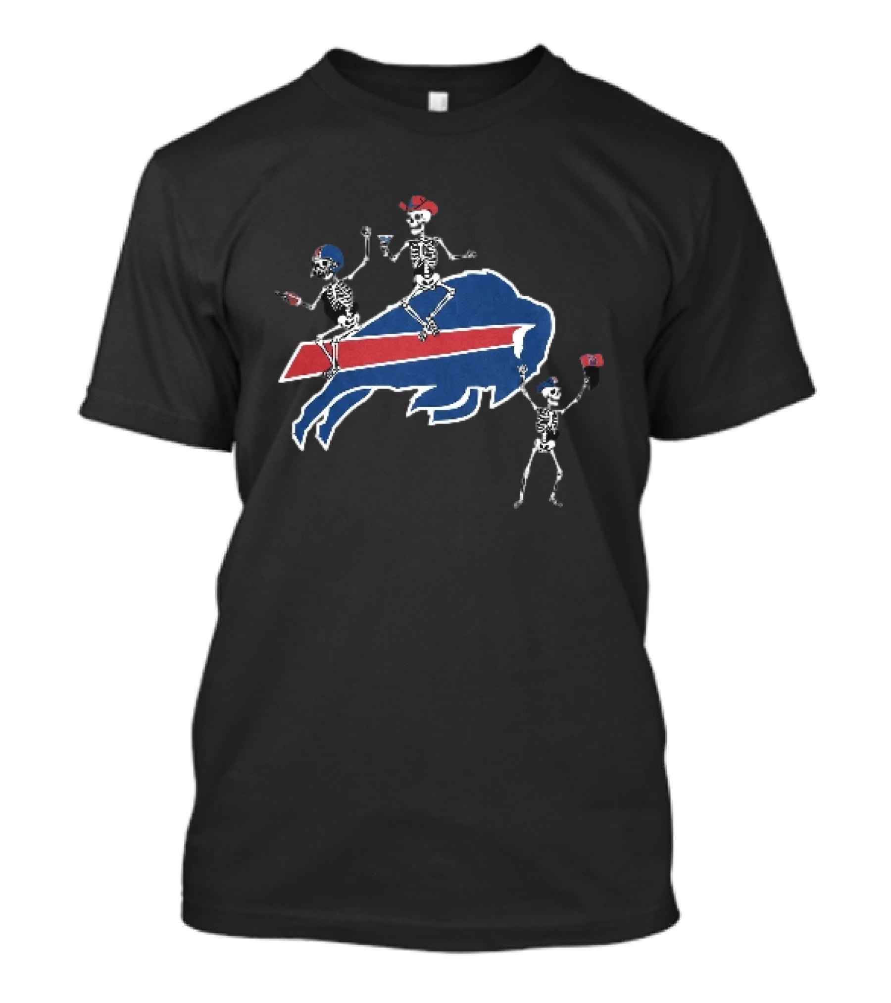 Buffalo Bills Skeletons Riding Logo With Cowboy Hats And Footballs T-Shirt