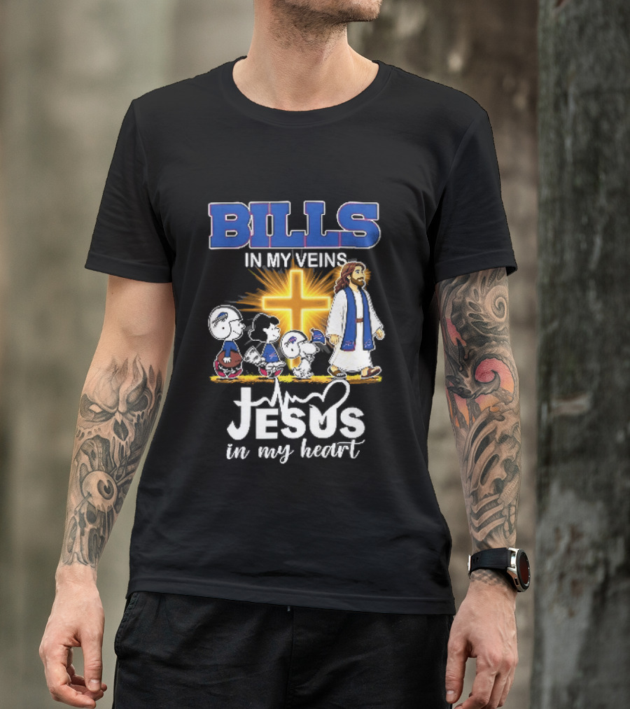 Bills In My Veins Jesus In My Heart Cartoon Characters Walking Cross T-Shirt