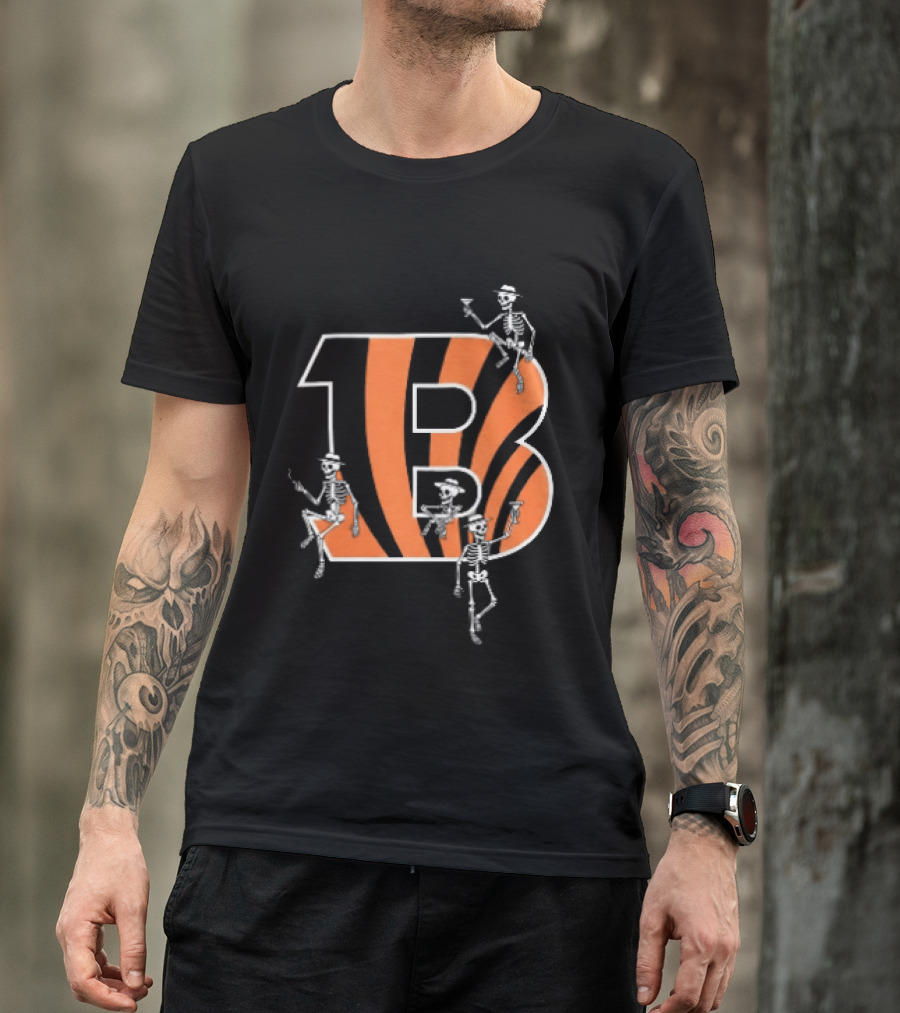 Cincinnati Bengals Party Skeletons Logo B With Stripes T-Shirt