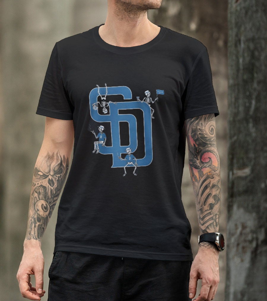 Detroit Lions San Diego Padres MLB Skeletons Interlocking SD T-Shirt