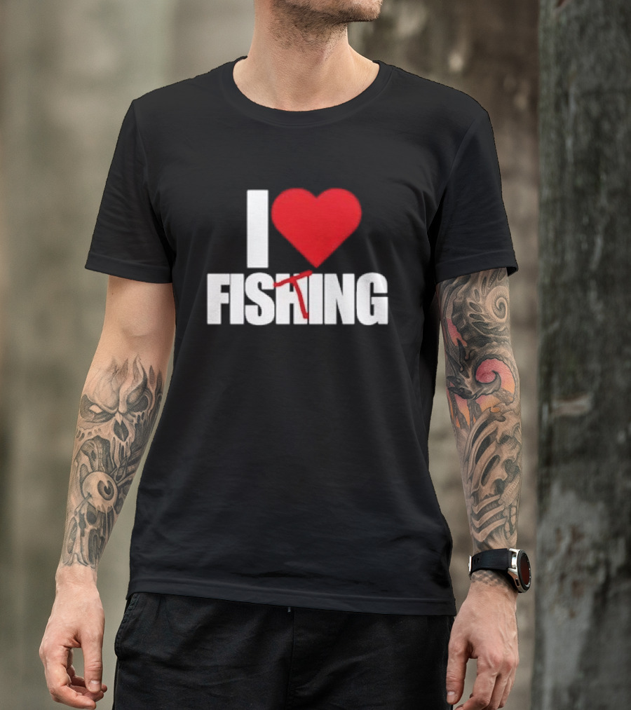 I Heart Fishing With Rod And Hook T-Shirt