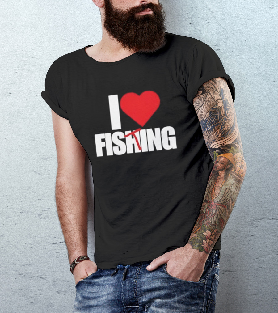 I Heart Fishing With Rod And Hook T-Shirt