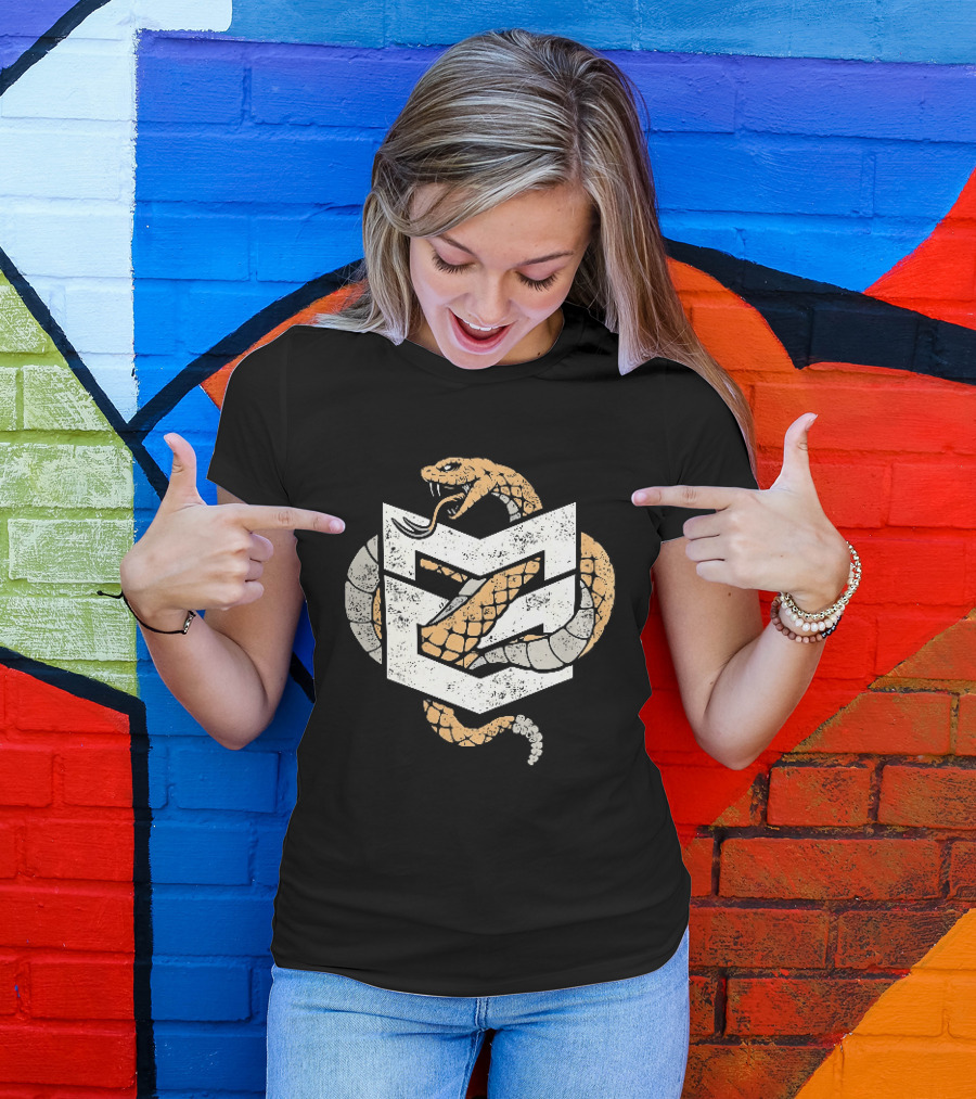 Distressed Rattlesnake Coiled Through Geometric T-Shirt