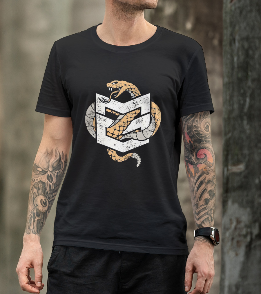 Distressed Rattlesnake Coiled Through Geometric T-Shirt