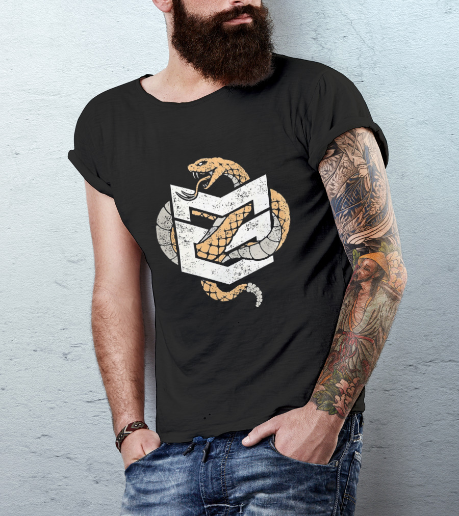 Distressed Rattlesnake Coiled Through Geometric T-Shirt