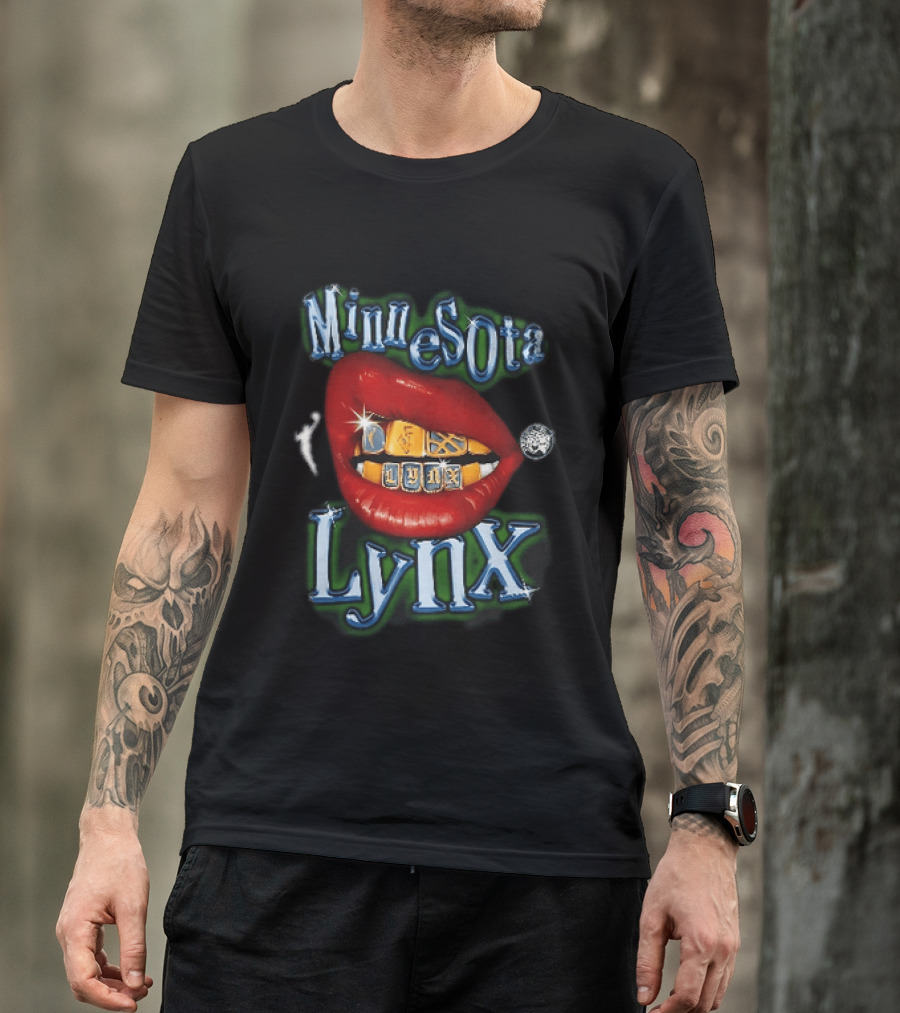 Minnesota Lynx Red Lips Gold Grillz Chrome Lettering WNBA T-Shirt
