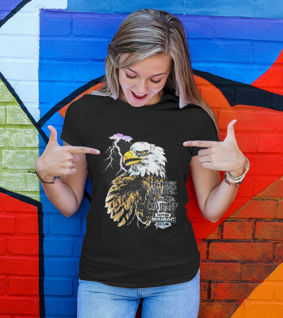 Maniac Dreams Motor Company Bald Eagle Purple Lightning Bolt Club T-Shirt