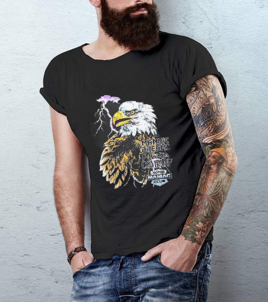 Maniac Dreams Motor Company Bald Eagle Purple Lightning Bolt Club T-Shirt