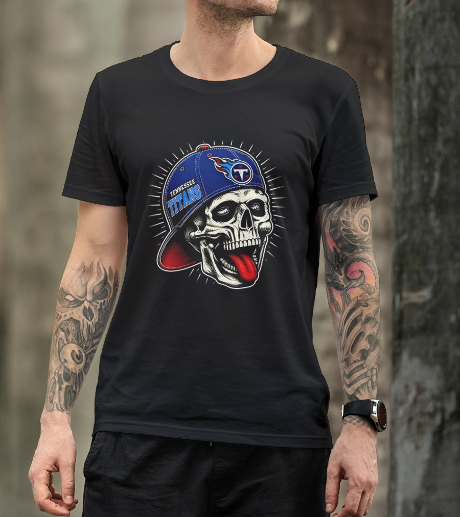 Tennessee Titans Skull Cap Logo Tongue Out T-Shirt