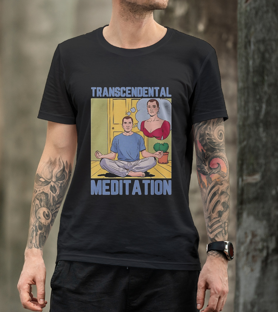 Transcendental Meditation Retro Comic Style Man Meditating Thought Bubble T-Shirt