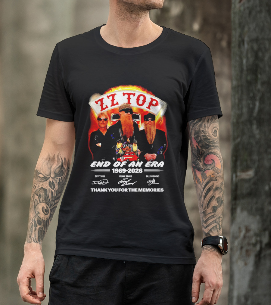 ZZ Top End Of An Era 1969 2026 Dusty Hill Frank Beard Billy Gibbons Thank You For The Memories T-Shirt