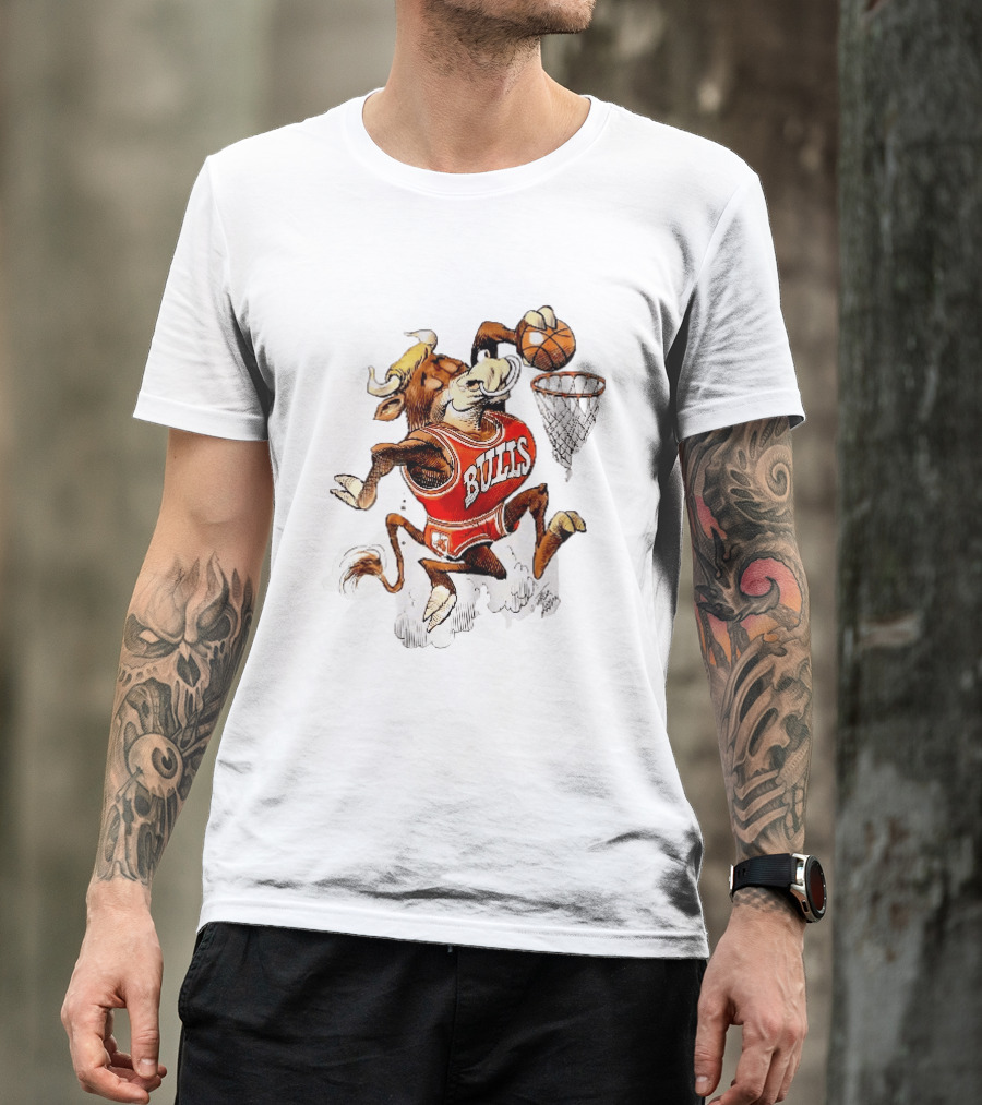 Chicago Bulls NBA Jack Davis Cartoon Caricature Dunking Basketball Hoop Sports Fanatic T-Shirt