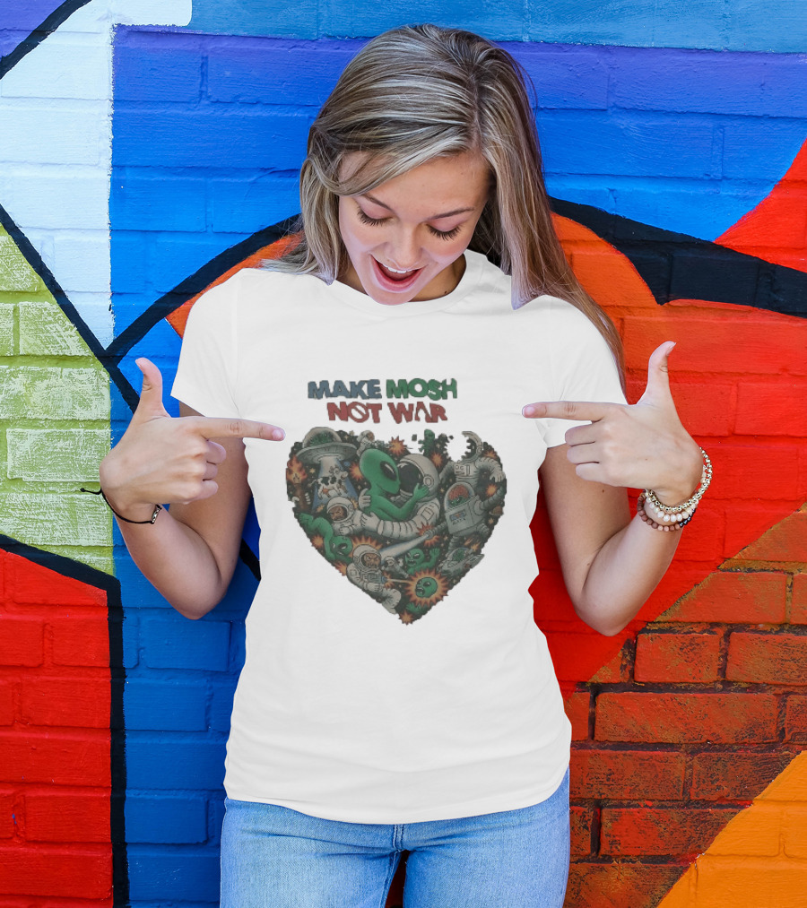 Make Mosh Not War Alien Astronauts Heart Explosion T-Shirt