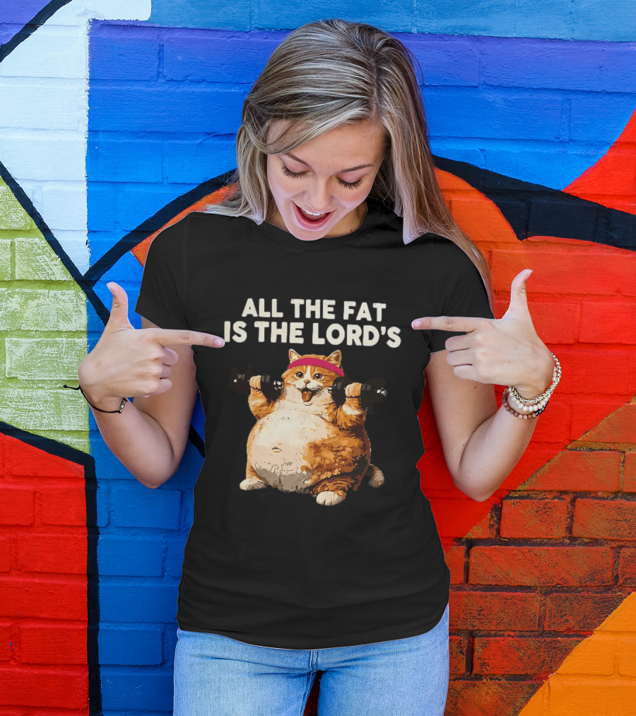 All The Fat Is The Lord's Leviticus 3 16 Orange Tabby Cat Dumbbells T-Shirt