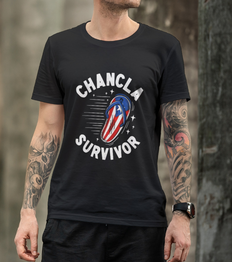 Chancla Survivor Puerto Rico Flag Flip Flop Novelty T-Shirt