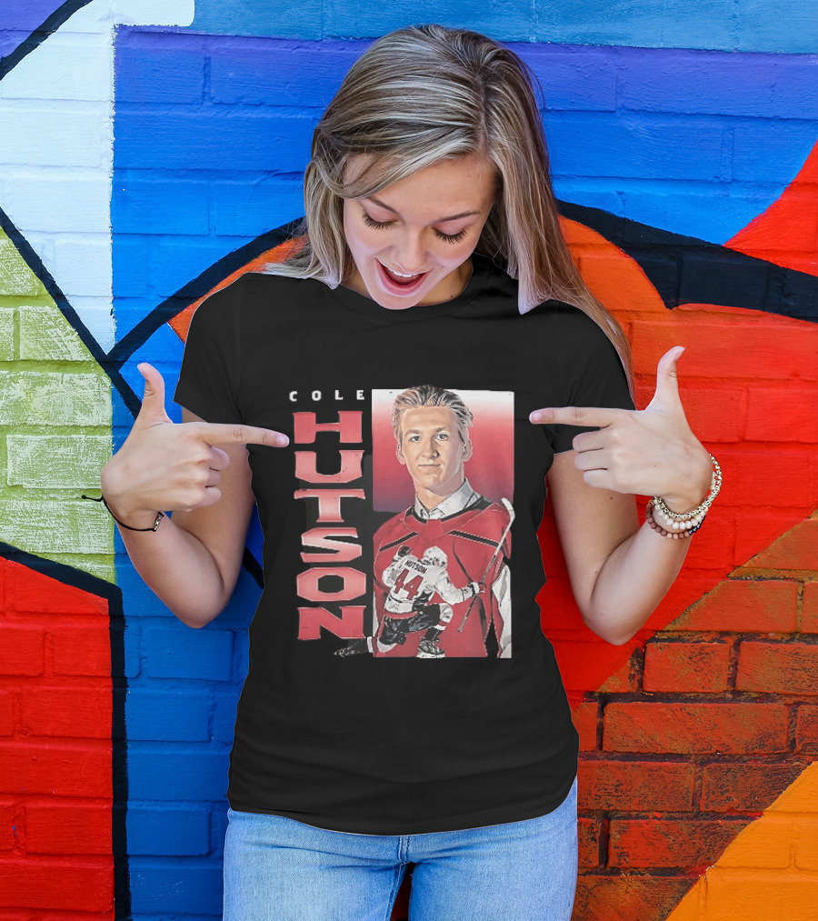 Cole Hutson Ice Hockey Player Red Jersey Number 44 Celebration T-Shirt