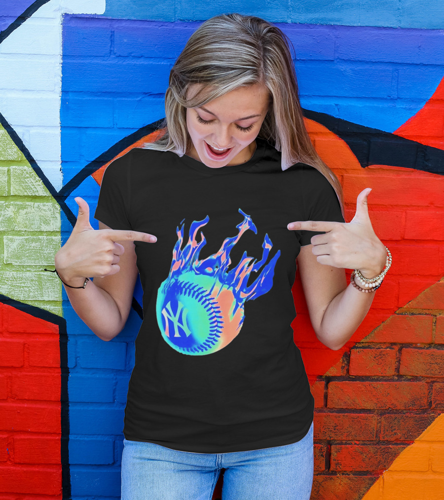 New York Yankees MLB Flaming Baseball Iconic Sports Team T-Shirt