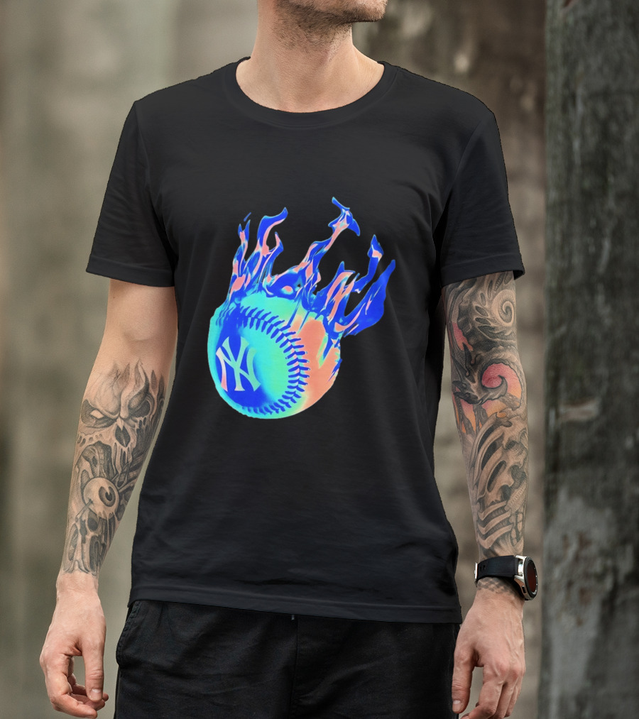 New York Yankees MLB Flaming Baseball Iconic Sports Team T-Shirt