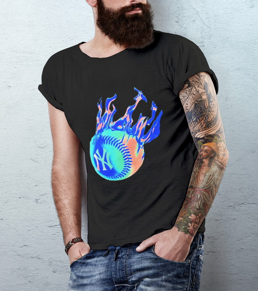 New York Yankees MLB Flaming Baseball Iconic Sports Team T-Shirt